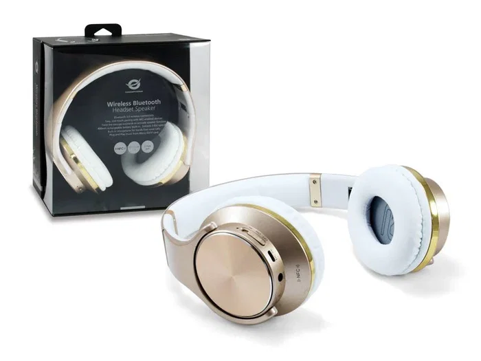 Conceptronic Auriculares Bluetooth con Función Altavoz y MicroSD, Oro