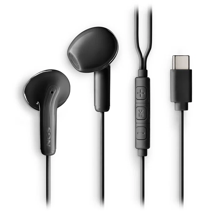 NGS Auriculares Intraurales Alámbricos con Micrófono y Control Multifunción USB Tipo C para Llamadas y Música - Negro
