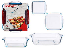 Pasabahce Set 2 Bandejas Cuadradas Borcam 1040ml + 1950ml Vidrio Borosilicato 25x6x22cm (Set de 4)