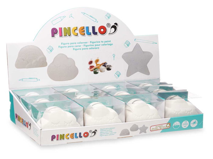 Pincello Hucha para Pintar Nube con 6 Colores y Pincel, Cerámica Blanca, 12x9.4x7 cm (Set de 24)
