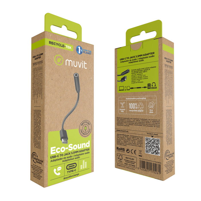 muvit for change adaptador Tipo C a Jack 3.5mm negro