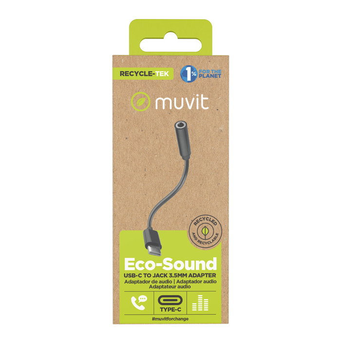 muvit for change adaptador Tipo C a Jack 3.5mm negro