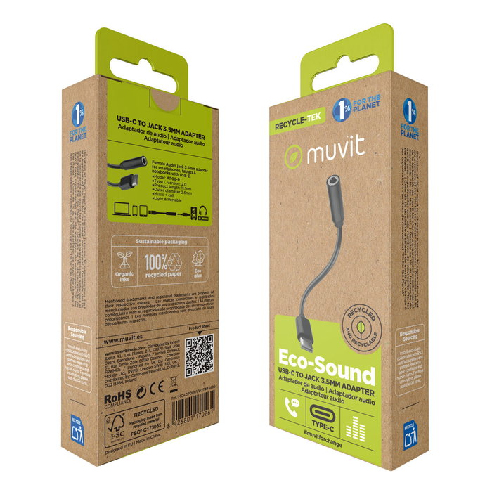 muvit for change adaptador Tipo C a Jack 3.5mm negro