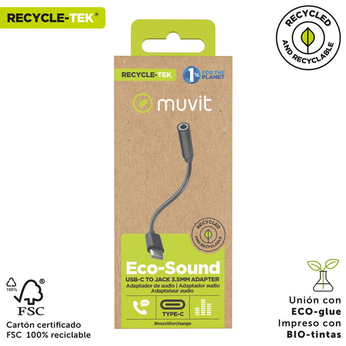 muvit for change adaptador Tipo C a Jack 3.5mm negro