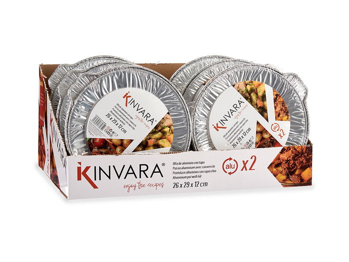 Kinvara Set 2 Ollas Aluminio Tapa Mediana Plata 26x12x29 cm (Set de 12)