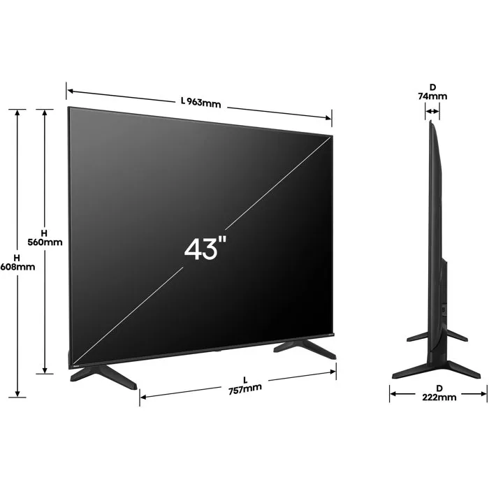 Hisense 43A6Q Televisor 43 pulg. 4K UHD Smart TV VIDAA Negro