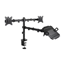 TooQ Soporte de Mesa para 2 Pantallas 17-32 Pulgadas y Portátil, Hasta 27 kg, VESA 100x100 mm, Negro