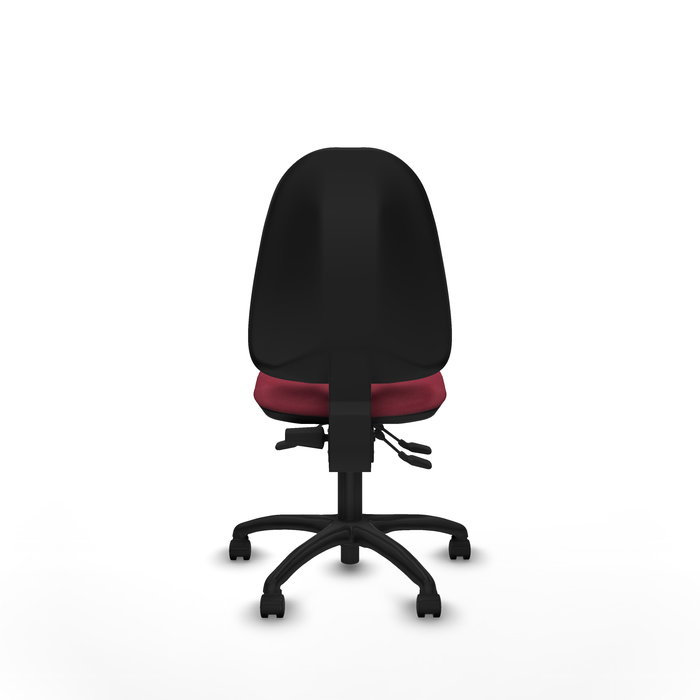 Silla de oficina Algarra con mecanismo Asincro tapizada con Tela color Granate. Equipada con Base poliamida negra, Sin brazos y Ruedas de nailon 50 mm