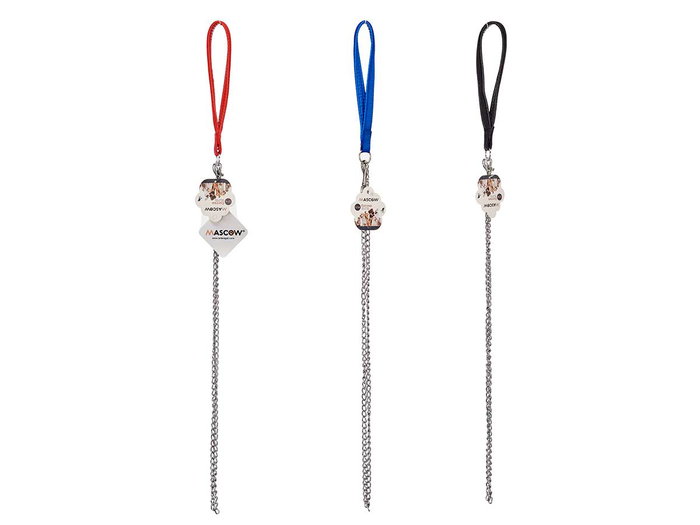 Mascow Correa de Cadena para Perro o Gato, Acero y Poliéster, Longitud 1.2m, Ancho 1.7 cm, Colores Surtidos (Azul, Negro, Rojo) (Set de 24)