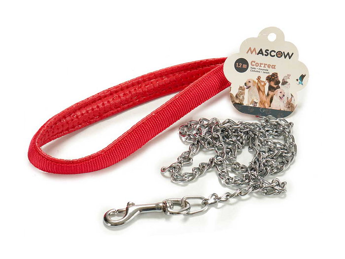 Mascow Correa de Cadena para Perro o Gato, Acero y Poliéster, Longitud 1.2m, Ancho 1.7 cm, Colores Surtidos (Azul, Negro, Rojo) (Set de 24)