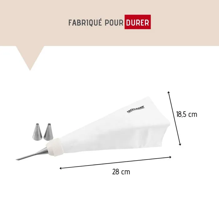 Fm Professional Manga Pastelera Profesional con 3 Boquillas de Acero Inoxidable 28 cm, Reutilizable