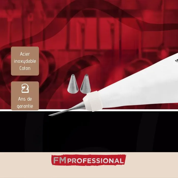 Fm Professional Manga Pastelera Profesional con 3 Boquillas de Acero Inoxidable 28 cm, Reutilizable