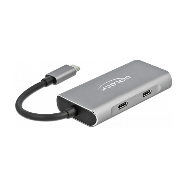 DeLOCK Hub USB 3.2 Gen 2 Tipo C Externo, 4 Puertos (2x USB-A + 2x USB-C), 10 Gbps, Aluminio Gris, Conector USB-C, 0.12m Cable, Plug & Play