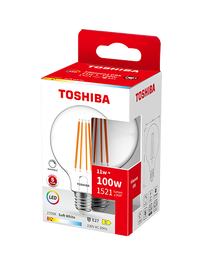 TOSHIBA Bombilla LED de filamento G95 E27 11W 2700K, luz cálida