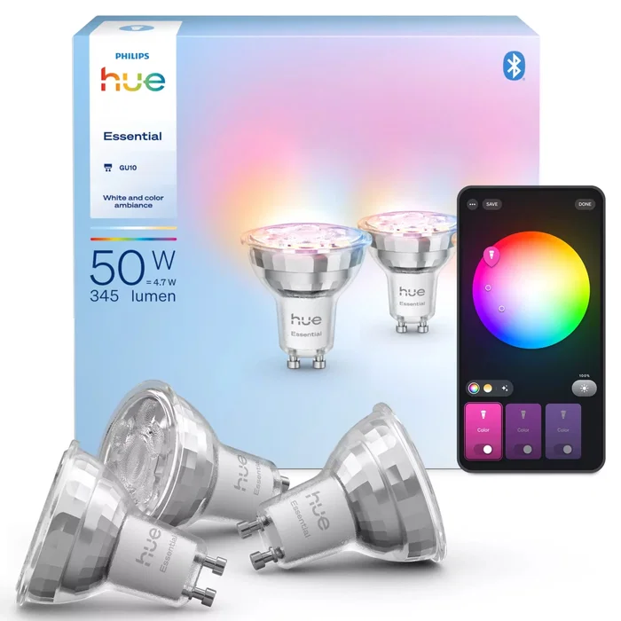 Philips Hue White and Color Ambiance Essential GU10 Bombilla Inteligente LED Bluetooth/Zigbee 345 lm 4,7 W Pack de 3