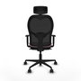 Silla de oficina Jorquera con mecanismo Sincro tapizada con Tela color Rosa y malla color Negro. Equipada con lumbar 1D, Brazos 1D, Cabecero 2D y Ruedas 65mm nailon