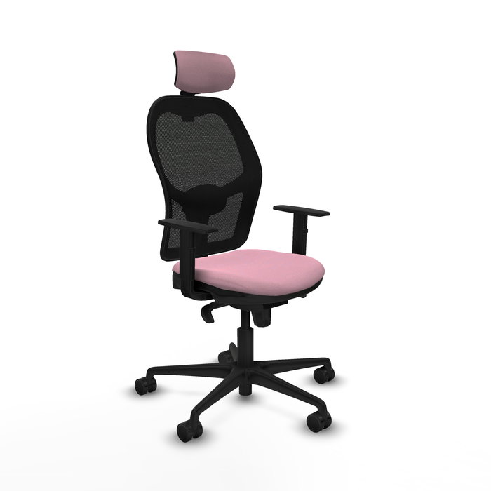 Silla de oficina Jorquera con mecanismo Sincro tapizada con Tela color Rosa y malla color Negro. Equipada con lumbar 1D, Brazos 1D, Cabecero 2D y Ruedas 65mm nailon Silla de oficina Jorquera con mecanismo Sincro tapizada con Tela color Rosa y malla color Negro. Equipada con lumbar 1D, Brazos 1D, Cabecero 2D y Ruedas 65mm nailon
