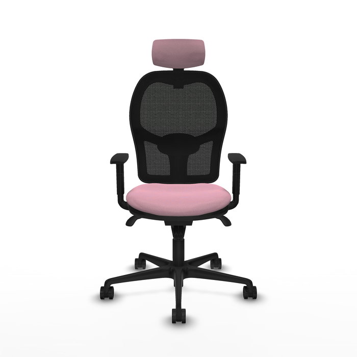 Silla de oficina Jorquera con mecanismo Sincro tapizada con Tela color Rosa y malla color Negro. Equipada con lumbar 1D, Brazos 1D, Cabecero 2D y Ruedas 65mm nailon Silla de oficina Jorquera con mecanismo Sincro tapizada con Tela color Rosa y malla color Negro. Equipada con lumbar 1D, Brazos 1D, Cabecero 2D y Ruedas 65mm nailon