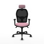 Silla de oficina Jorquera con mecanismo Sincro tapizada con Tela color Rosa y malla color Negro. Equipada con lumbar 1D, Brazos 1D, Cabecero 2D y Ruedas 65mm nailon