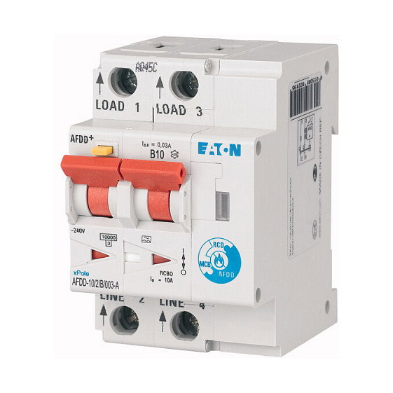 Eaton AFDD-10/2/B/003-A Interruptor de protección contra fallos de arco 10A 2P Eaton AFDD-10/2/B/003-A Interruptor de protección contra fallos de arco 10A 2P