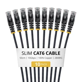 StarTech.com Paquete de 10 Cables Slim CAT6 de 50 cm Negro