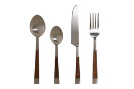 DKD Home Decor Set de Cubertería Inox y Acacia de 16 Piezas Natural y Plateado