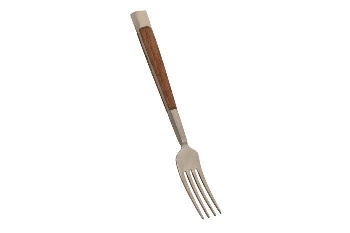 DKD Home Decor Set de Cubertería Inox y Acacia de 16 Piezas Natural y Plateado