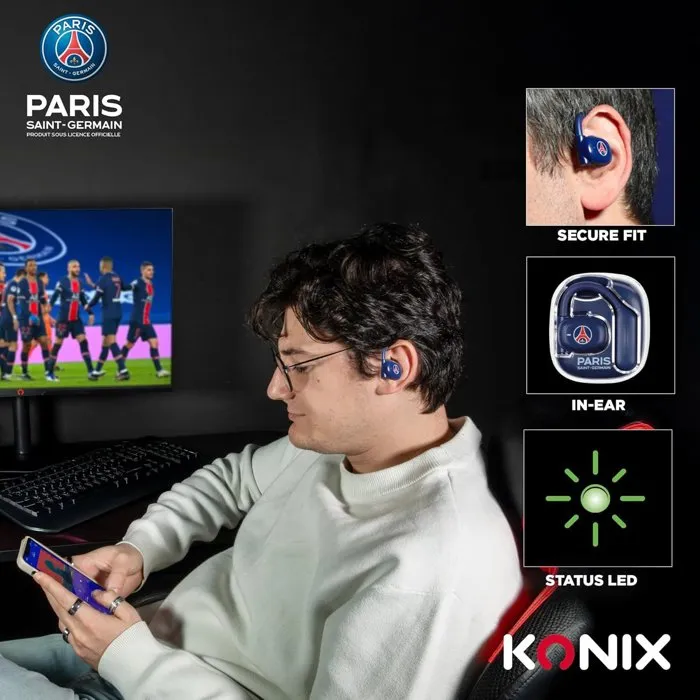 Konix Auriculares Deportivos Inalámbricos PSG Bluetooth 5.3 - Transductores 16.2 mm, 12 Horas Batería, Alcance 10 m, Azul - Ref. KON3328170300162 Konix Auriculares Deportivos Inalámbricos PSG Bluetooth 5.3 - Transductores 16.2 mm, 12 Horas Batería, Alcance 10 m, Azul - Ref. KON3328170300162