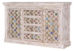 Giner y Colomer Aparador Madera de Mango Blanco Raspado 2 Puertas 4 Cajones