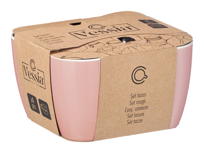 Vessia Set 4 Tazas Rosa 410 ml Porcelana 20x11.7x18.5 cm (Set de 6)