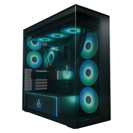 ARCTIC Xtender Torre Gaming Midi PC con Ventana de Vidrio Templado Negro, Refrigeración Líquida, RGB, EATX, Hasta GPU 48.2 cm, Sin Fuente