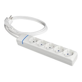 Solera Base Múltiple con 5 Tomas Schuko 2P+T, Cable 1.5 m, Máx. 3680W, 250V, IP20, Policarbonato, Color Blanco