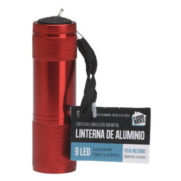 Je cherche une Idee Linterna 8,8 cm - Linterna 9 LED Surtida de Aluminio con Correa - Colores: Lila, Verde, Rosa, Gris, Azul, Rojo, Naranja, Plata - Incluye 3 Pilas AAA