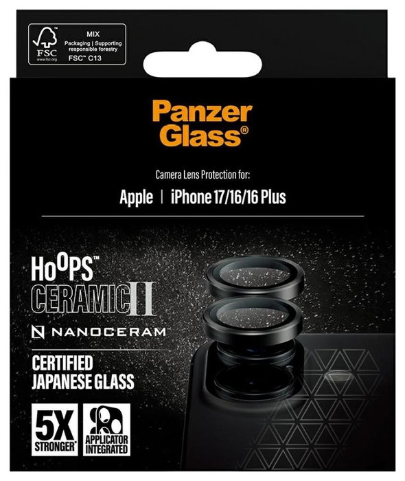 PanzerGlass Hoops Ceramic II Protector de Lente de Cámara para iPhone 17, iPhone 16 y iPhone 16 Plus - Negro PanzerGlass Hoops Ceramic II Protector de Lente de Cámara para iPhone 17, iPhone 16 y iPhone 16 Plus - Negro