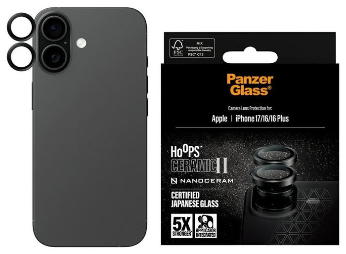 PanzerGlass Hoops Ceramic II Protector de Lente de Cámara para iPhone 17, iPhone 16 y iPhone 16 Plus - Negro PanzerGlass Hoops Ceramic II Protector de Lente de Cámara para iPhone 17, iPhone 16 y iPhone 16 Plus - Negro