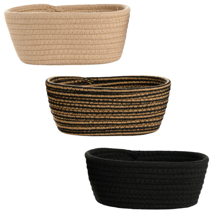Day Cesta Oval Trenzada 21x14 cm, Altura 24 cm, Cuerda de Poliéster y Polipropileno, Colores Surtidos (Arena/Negro)