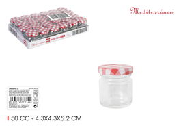 Mediterraneo Tarrito Vidrio 50 cc con Tapa Mediterraneo 4.2 cm ancho x 5.1 cm alto x 4.3 cm largo (48 Unidades)