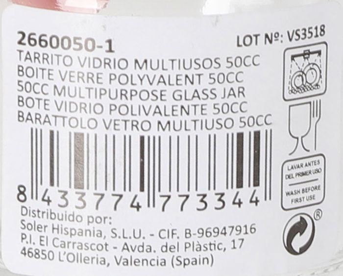 Mediterraneo Tarrito Vidrio 50 cc con Tapa Mediterraneo 4.2 cm ancho x 5.1 cm alto x 4.3 cm largo (48 Unidades)