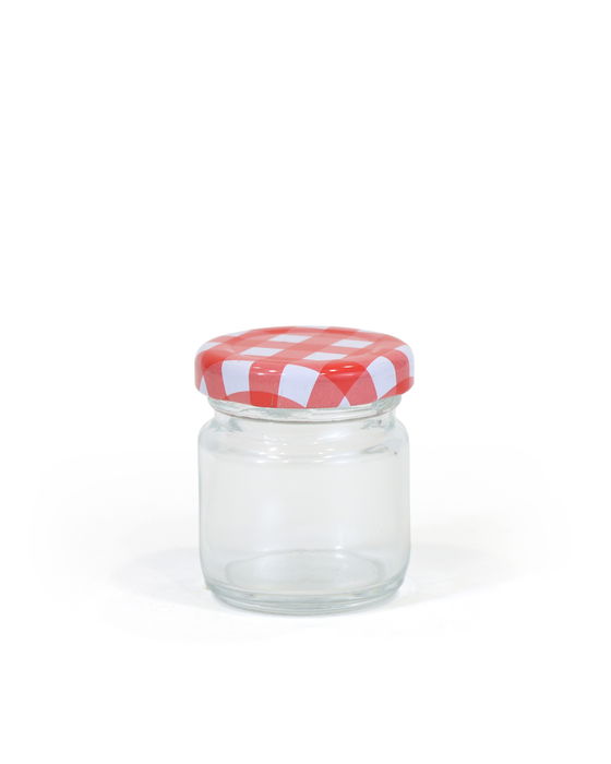 Mediterraneo Tarrito Vidrio 50 cc con Tapa Mediterraneo 4.2 cm ancho x 5.1 cm alto x 4.3 cm largo (48 Unidades)