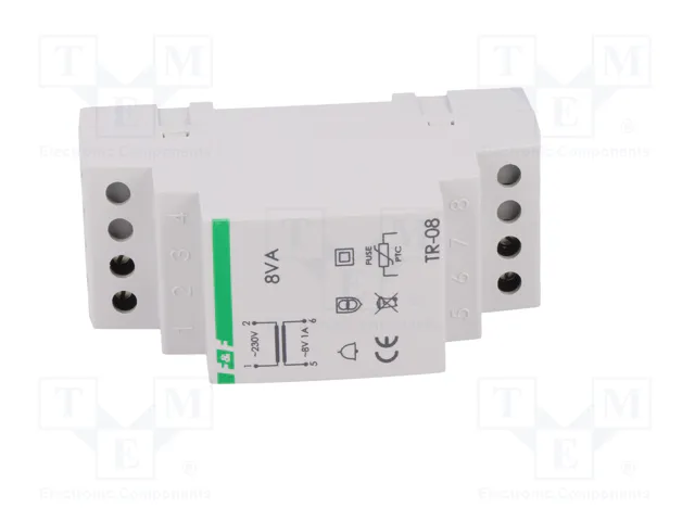 F&F Transformador de red 8VA 230VAC/8V 1A para raíl DIN