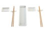 DKD Home Decor Sushi Set de 7 piezas en Gres y Bambú, Blanco y Natural
