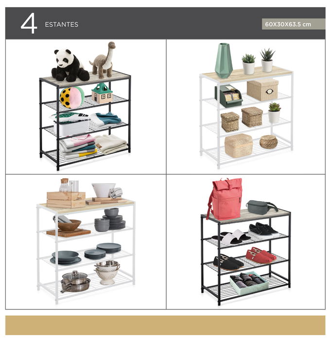 Confortime Estantería 4 Niveles Metal-Madera Blanca 32 cm x 65 cm x 8 cm (3 Unidades)