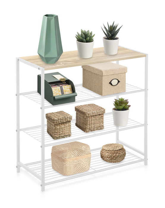 Confortime Estantería 4 Niveles Metal-Madera Blanca 32 cm x 65 cm x 8 cm (3 Unidades)