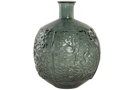 DKD Home Decor Jarrón de Cristal Reciclado Verde con Hojas