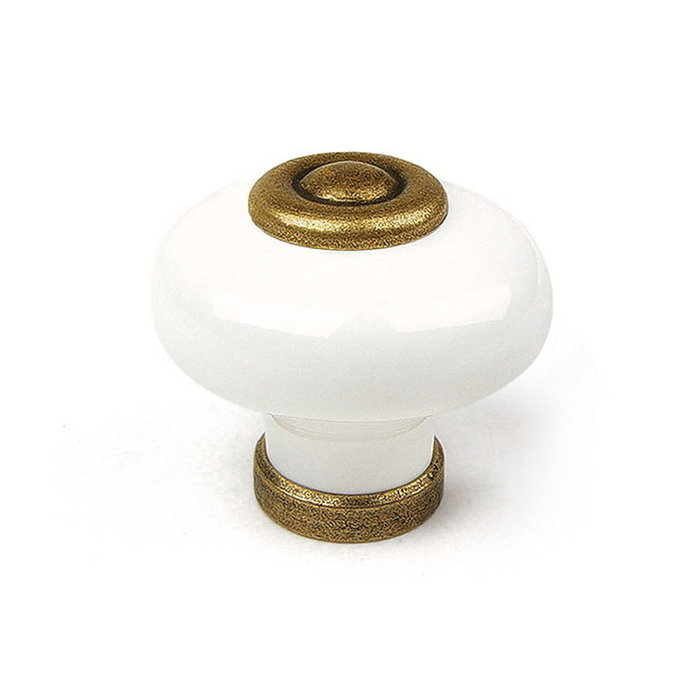 REI Pomo para Mueble Modelo 824, Porcelana y Zamak, Acabado Blanco y Cuero Viejo, Ø31 x 28 mm REI Pomo para Mueble Modelo 824, Porcelana y Zamak, Acabado Blanco y Cuero Viejo, Ø31 x 28 mm