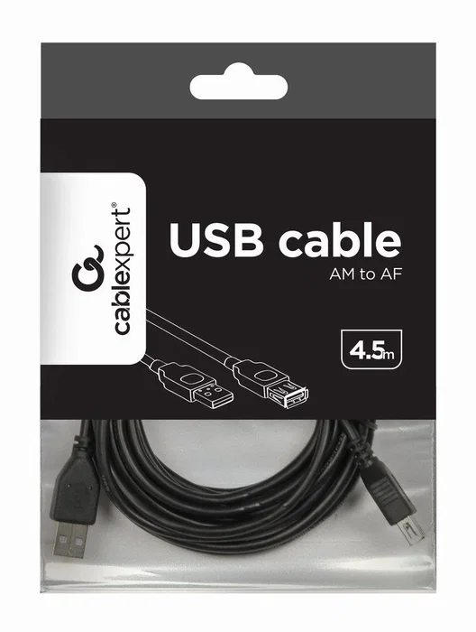 Gembird CCP-USB2 Cable de Extensión USB 2.0 A Macho a A Hembra, 4.6 m / 15 ft, Contactos Chapados en Oro, Negro