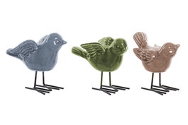 DKD Home Decor Surtido de 3 Figuras de Pájaro en Porcelana y Metal