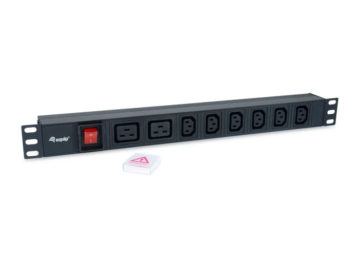 Equip 333316 Unidad de Distribución de Energía (PDU) 8 Salidas AC 1U para Rack 19", Aluminio Negro, 3500W, Con Interruptor, C13 + C19