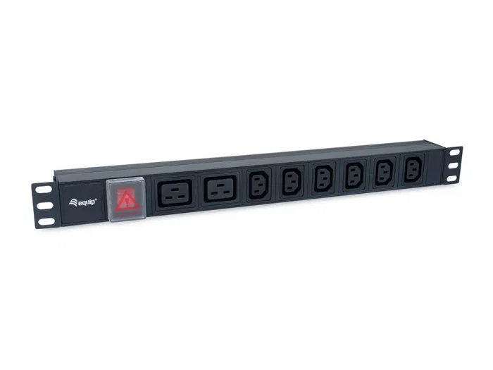 Equip 333316 Unidad de Distribución de Energía (PDU) 8 Salidas AC 1U para Rack 19", Aluminio Negro, 3500W, Con Interruptor, C13 + C19