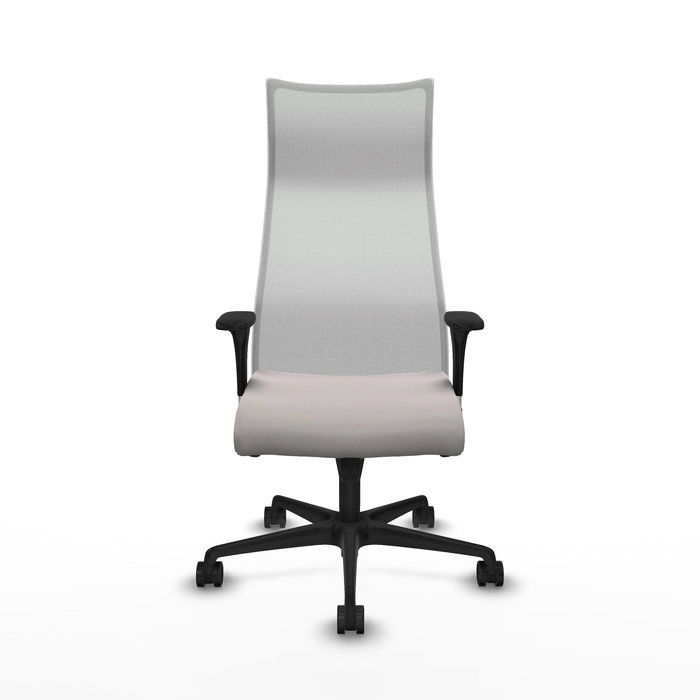 Sillón Albacete con mecanismo Sincro tapizada con Similpiel color Blanco. Equipado con Base nailon negra, Brazos 1D y Ruedas 65mm nailon